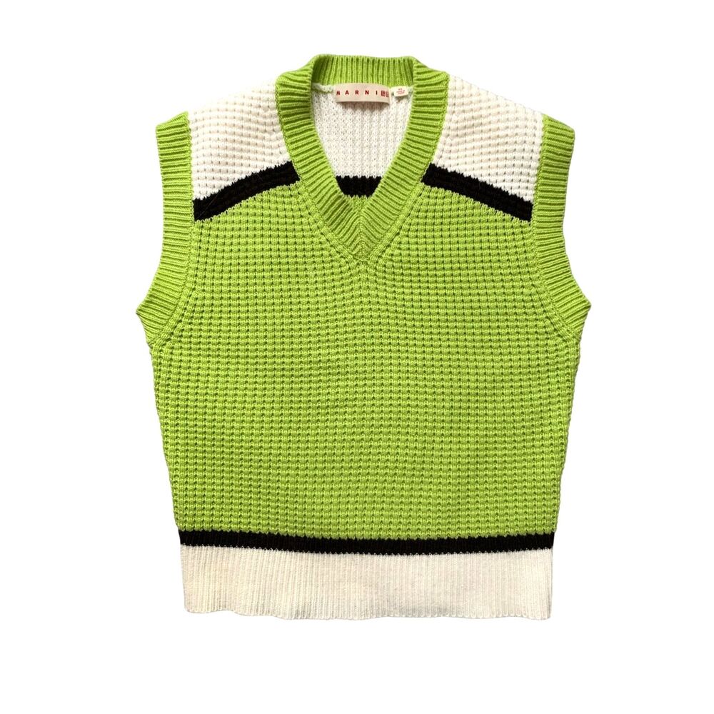 MARNI x Uniqlo Green Colorblock Knitted Sweater V-Neck Vest Size XS